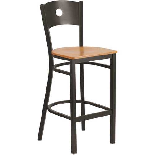 29 in. Natural Wood Seat/Black Metal Frame Bar Stool