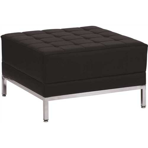 Black Leather Quilted Tufted Modular Ottoman