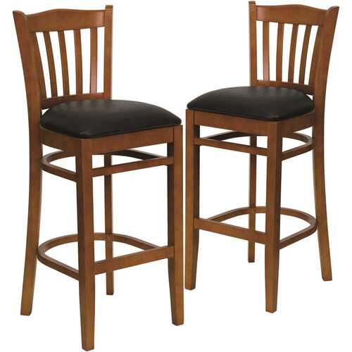 31 in. Black Vinyl Seat/Cherry Wood Frame Bar Stool