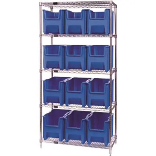 STORAGE SYSTEM WIRE SHELVING UNITS, 12 BINS, BLUE