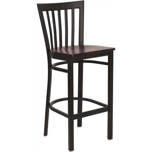 Flash Furniture CGA-XU-2072-MA-HD Carnegy Avenue 29 in. Mahogany Wood Seat/Black Metal Frame Bar Stool