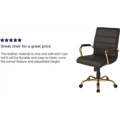 Whitney Mid-Back Faux Leather Swivel Ergonomic Office Chair in Black/Gold Frame with Arms