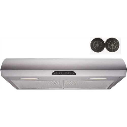 Winflo UR022B30F 30 in. 480 CFM Convertible Under Cabinet Range Hood in Stainless Steel with Mesh, Charcoal Filters and Touch Controls