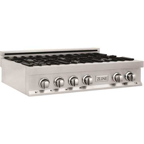 ZLINE Kitchen and Bath RT36 36 in. 6 Burner Front Control Gas Cooktop in Stainless Steel