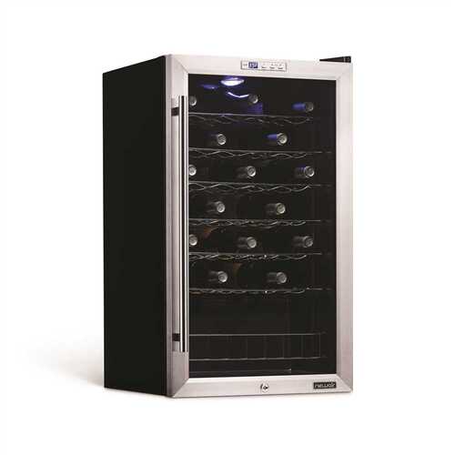 NewAir AWC-330E Single Zone 33-Bottle Freestanding Wine Cooler Fridge with Exterior Digital Thermostat and Chrome Racks, Stainless Steel