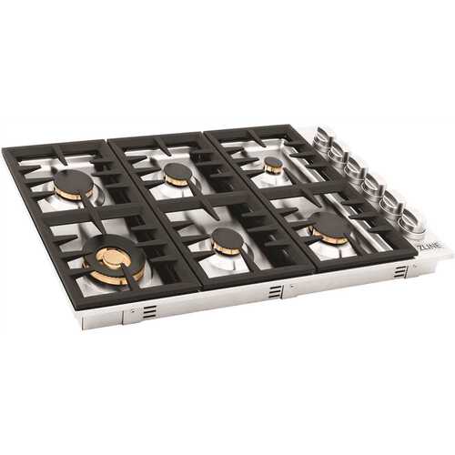 ZLINE Kitchen and Bath RC-BR-36 36 in. 6 Burner Top Control Gas Cooktop with Brass Burners in Stainless Steel