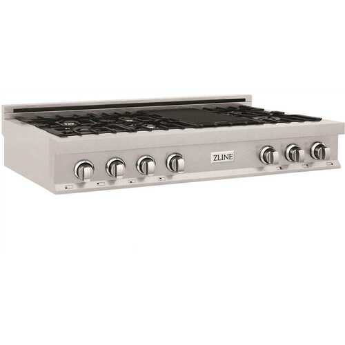 48 in. 7 Burner Front Control Porcelain Gas Cooktop in Fingerprint Resistant Stainless Steel with Griddle