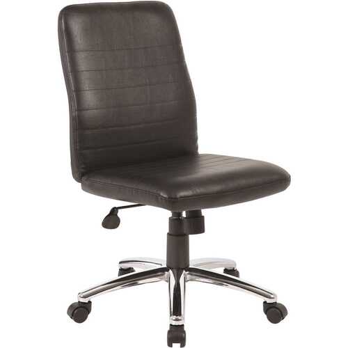 BOSS Office Products B430-BK Black Vinyl Ribbed Style Cushions Chrome Base Armless Pneumatic Lift High Back Desk Chair