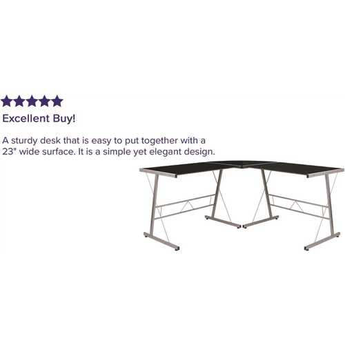 83.5 in. L-Shaped Black/Silver Computer Desks with Glass Top