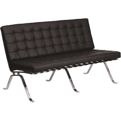 57 in. Black Faux Leather 2-Seater Armless Loveseat with Stainless Steel Frame