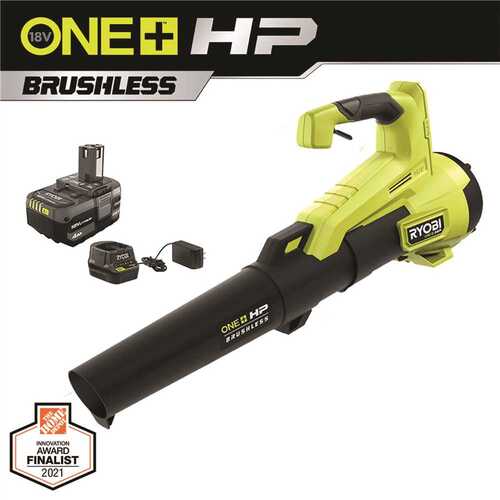 RYOBI P21120 ONE+ HP 18V Brushless 110 MPH 350 CFM Cordless Variable-Speed Jet Fan Leaf Blower w/ 4.0 Ah Battery and Charger