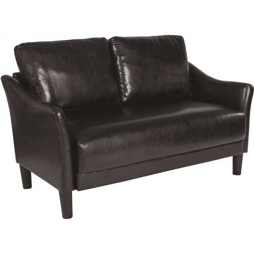 57.5 in. Black Faux Leather 2-Seater Loveseat with Square Arms