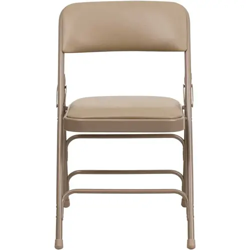 Beige Vinyl/Beige Frame Metal Folding Chair