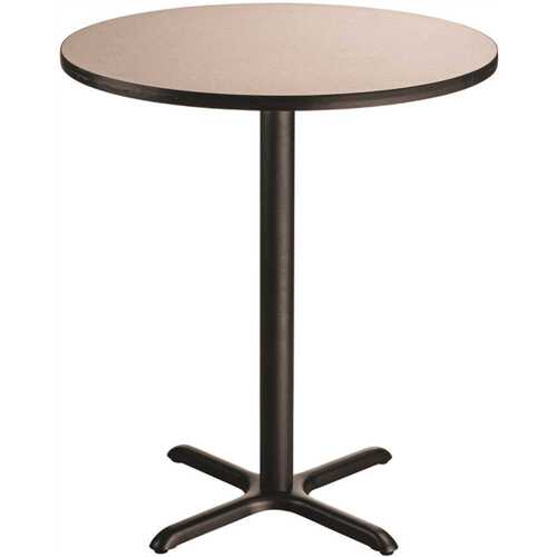 36 in. Round Composite Wood Cafe Table, 42 in. Height, Grey Nebula Laminate Top and Black X-Base