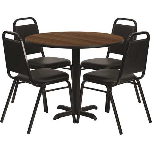 Walnut Top/Black Vinyl Seat Table and Chair Set