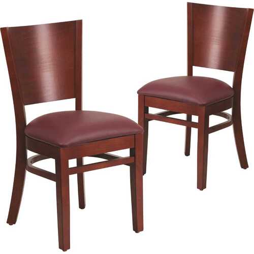 Burgundy Vinyl Seat/Mahogany Wood Frame Restaurant Chairs