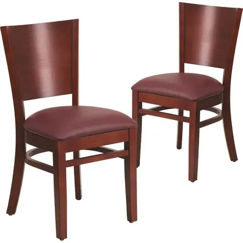 Burgundy Vinyl Seat/Mahogany Wood Frame Restaurant Chairs