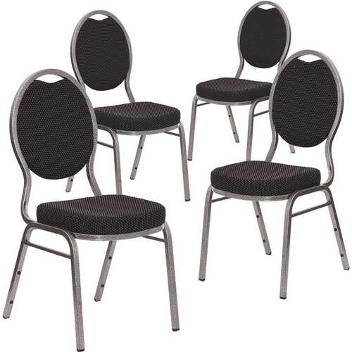 Carnegy Avenue CGA-XU-17600-BL-HD Black Patterned Fabric/Silver Vein Frame Banquet Stack Chair