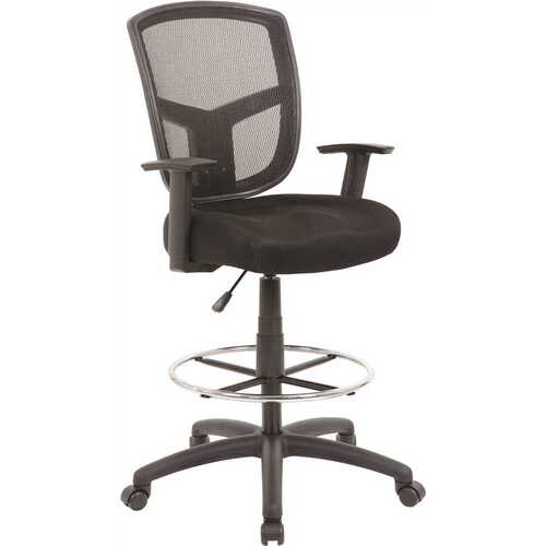 BOSS Office Products B16021 Black Mesh Drafting Chair with Adjustable Arms