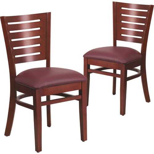 Burgundy Vinyl Seat/Mahogany Wood Frame Restaurant Chairs
