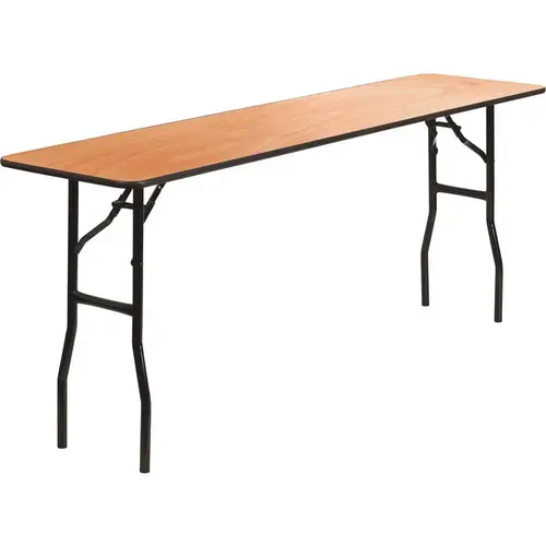 72 in. Natural Wood Tabletop Metal Frame Folding Table Brown