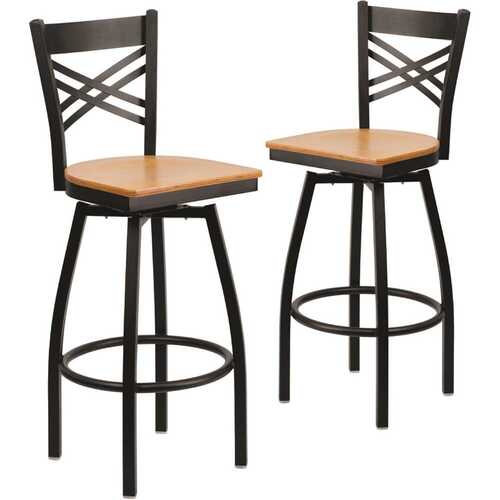 30.25 in. Natural Wood Seat/Black Metal Frame Bar Stool