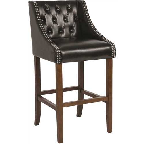 28 in. Black Leather Bar Stool