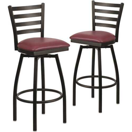 32 in. Burgundy Vinyl Seat/Black Metal Frame Bar Stool