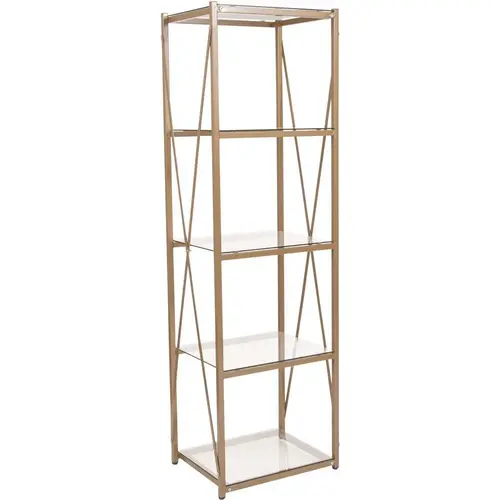 64 in. Clear/Matte Gold Metal 4-shelf Standard Bookcase with Open Back