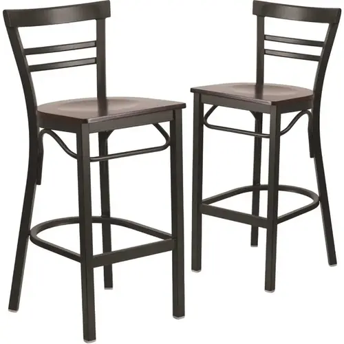 27.125 in. Walnut Wood Seat/Black Metal Frame Bar Stool