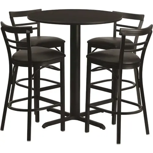 Black Top/Black Vinyl Seat Table and Chair Set