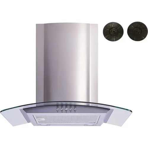 30 in. Convertible Glass Wall Mount Range Hood in Stainless Steel with Mesh and Charcoal Filters and Push Buttons