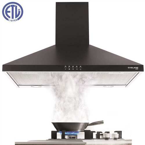 36 in. Wall Mount Range Hood with Aluminum Filters LED Lights Push Button Control in Black Stainless Steel