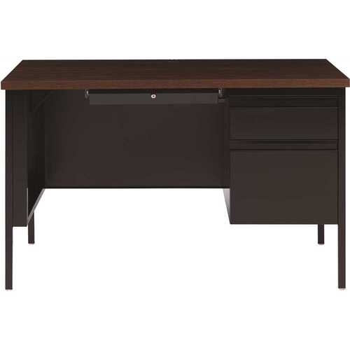 Commercial 48 in. W x 30 in. D Rectangular Black / Walnut 3-Drawer Executive Desk with Right-Hand Single Pedestal File