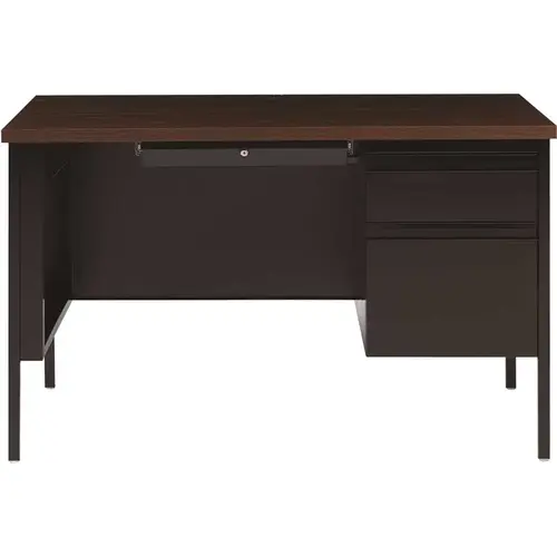 Commercial 48 in. W x 30 in. D Rectangular Black / Walnut 3-Drawer Executive Desk with Right-Hand Single Pedestal File