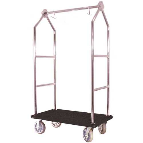 Contemporary Series Stainless Steel Bellman's Cart with Black Carpet and Bumper