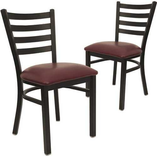 Burgundy Vinyl Seat/Black Metal Frame Restaurant Chairs