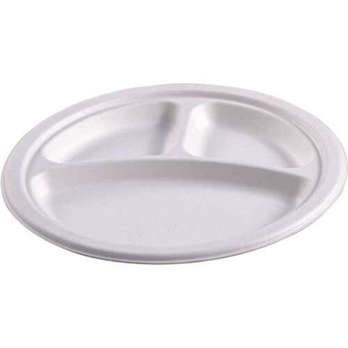 Empress Earth EPL-93 9 in. Natural Bagasse 3-Compartment Heavy Weight Plate 500-Per Case