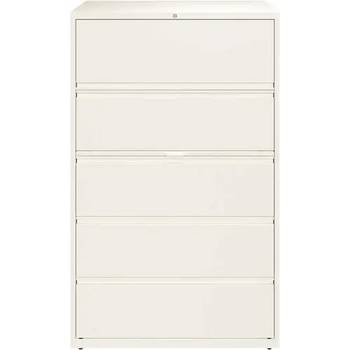 HL10000 White 42 in. Wide 5-Drawer Lateral File Cabinet with Posting Shelf and Roll-Out Binder Storage