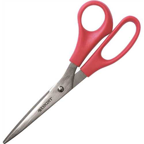3.50 in. Red Stainless Steel Straight-Left/Right All Purpose Scissors