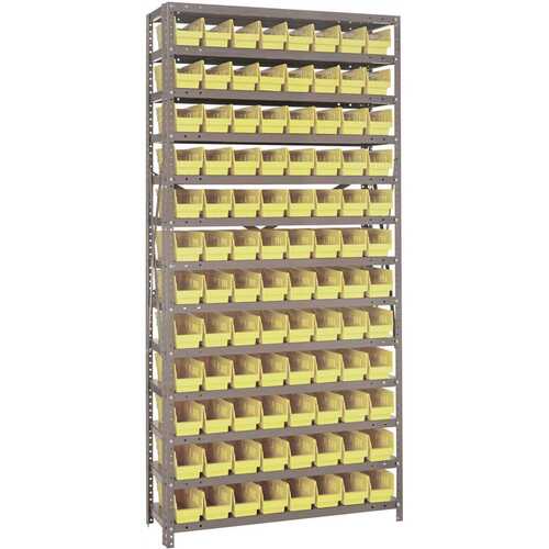 QUANTUM STORAGE SYSTEMS 1275-101YL Economy 4 in. Shelf Bin 12 in. x 36 in. x 75 in. 13-Tier Shelving System Complete with QSB101 Yellow Bins