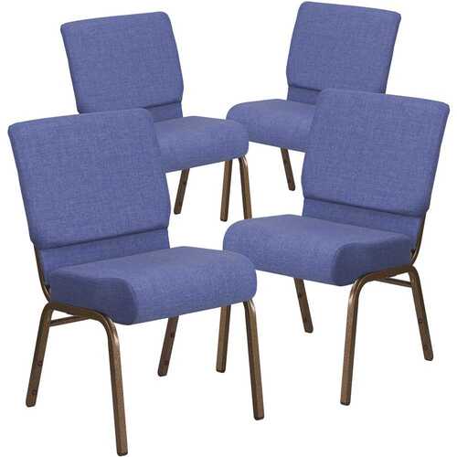 21 in. Blue Fabric/Gold Vein Frame Church Chair