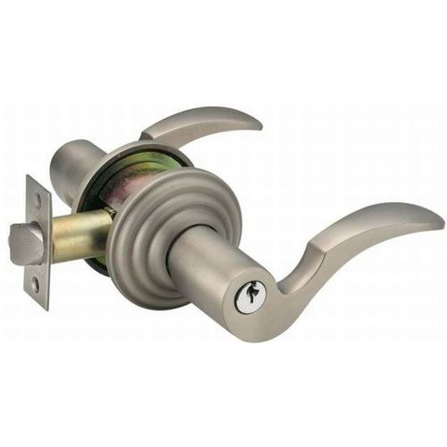 Cortina Lever Right Hand Keyed Entry With Regular Rose And Adjustable Latch Satin Nickel Finish