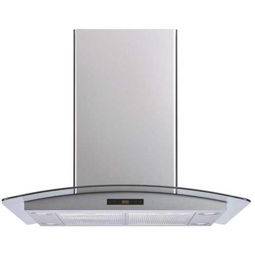 36 in. 475 CFM Convertible Island Mount Range Hood in Stainless Steel and Glass with Mesh Filters and Touch Control