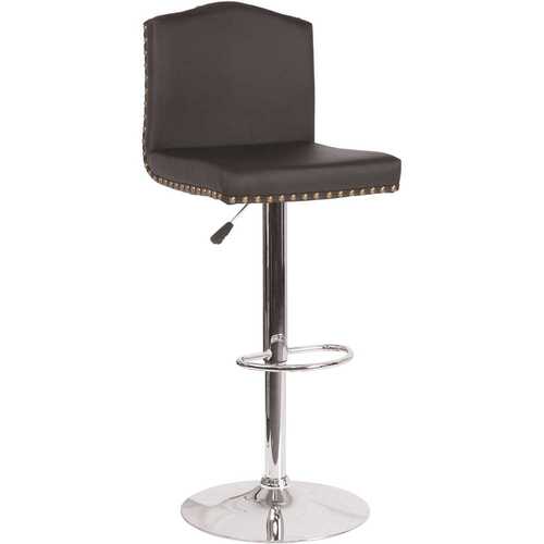 32.5 in. Adjustable Height Black Leather Bar Stool Color/Finish Family