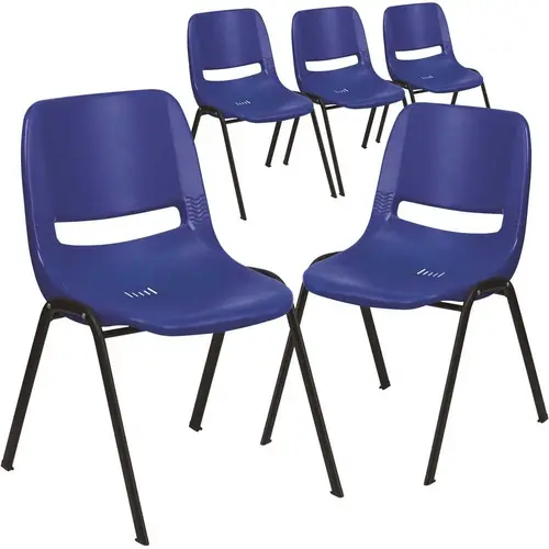 Navy Plastic/Black Frame Plastic Stack Chairs