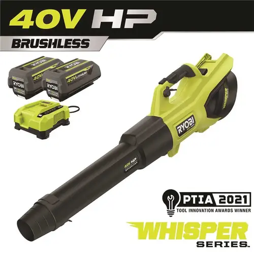 40V HP Brushless Whisper Series 190 MPH 730 CFM Cordless Battery Jet Fan Leaf Blower with (2) 4.0 Ah Batteries & Charger