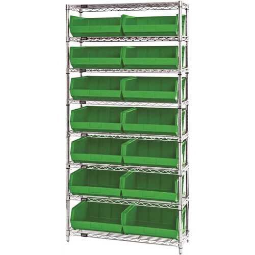 QUANTUM STORAGE SYSTEMS WR8-250GN Giant Open Hopper 36 in. x 14 in. x 74 in. Wire Chrome Heavy Duty 8-Tier Industrial Shelving Unit