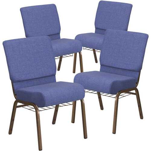 21 in. Blue Fabric/Gold Vein Frame Church Chair