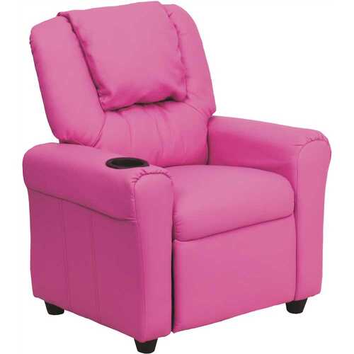 Contemporary Hot Pink Vinyl Kids Recliner with Cup Holder and Headrest